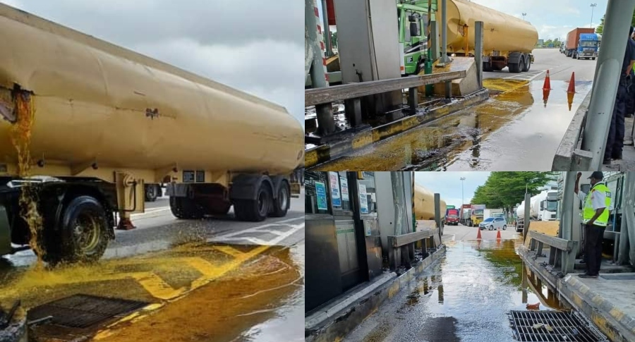 Video Minyak Masak Melimpah Lori Tangki Terbabas Rempuh Penghadang Jalan Di Plaza Tol Juru